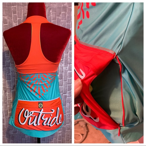 “Outride” Teal Layered Cycling Bra-Top Tank - Picture 3 of 10